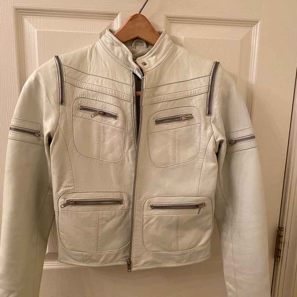 Vance Leather Collection Women's White Leather Moto Jacket/Small/Genuine Leather